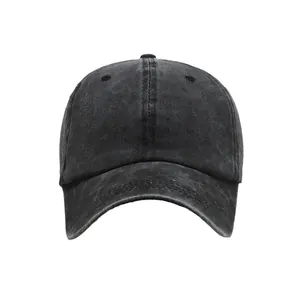 Berretto da baseball in cotone lavato vintage in nero sbiadito stile semplice e minimalista