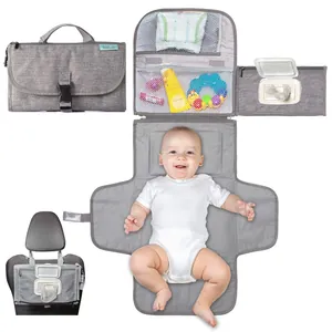 Matelas à Langer Portable Imperméable pour Bébé Avec Poche pour Lingettes Tapis de Change Pliable en Tissu Oxford pour Voyage