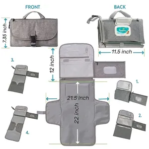 Matelas à langer portable et étanche pour bébé avec poche lingettes et dimensions