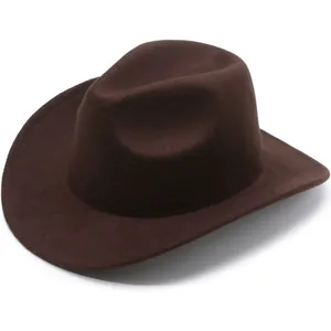 Stijlvolle donkerbruine vilten cowboyhoed met een klassieke brede opgerolde rand