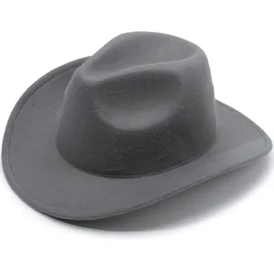 Klassieke western stijl grijze wollen vilt cowboyhoed met gebogen rand voor unisex
