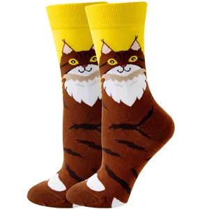 Calzini a metà polpaccio con simpatico gatto marrone e giallo, unisex