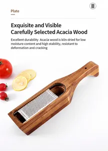 Râpe à fromage portable en bois d'acacia avec lame en acier inoxydable et poignée ergonomique