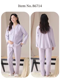 Lavender maternity loungewear set with long sleeves and pants for prenatal and postpartum
