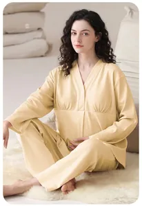 Detailed view of soft maternity nursing pajama set with long sleeves and pants