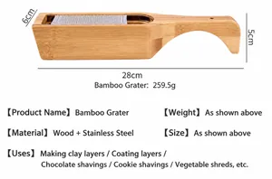 Râpe à fromage en bois avec lame inox et poignée ergonomique, 28x6x5cm