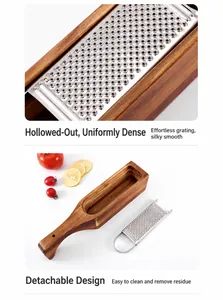 Râpe à fromage amovible en bois d'acacia avec lame en acier inox et récipient