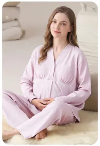 Detailed view showing the soft fabric and comfortable fit of pink maternity loungewear set