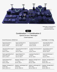 Detaillierte Spezifikationsliste für 46-teiliges Samt-Schmuckdisplay-Set mit Maßen