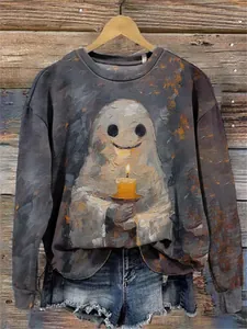 Damen-Sweatshirt für den Herbst mit einem künstlerischen Geister-Ölgemälde-Druck.