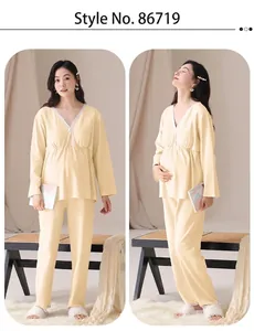 Comfortable yellow long-sleeved maternity pajama set for autumn and winter