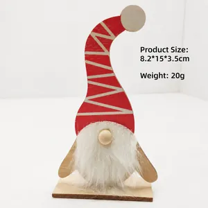 Detail view of wooden Christmas gnome ornament showing 8.2x15x3.5cm size specifications