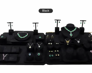 Professionelles Schmuckdisplay-Set aus schwarzem Samt für Halsketten und Ohrringe