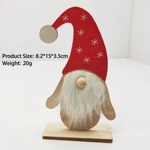 Detailed view of wooden Christmas gnome figurine with red hat and white faux fur beard
