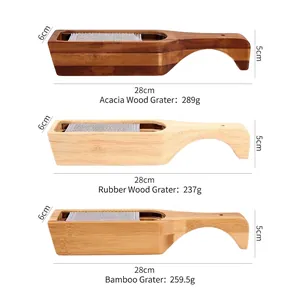 Grattugia per formaggio in legno e acciaio inox con manico, affettaverdure in acacia, 28 cm