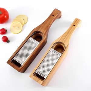 Grattugia per formaggio ergonomica in legno di acacia e acciaio inox con scatola