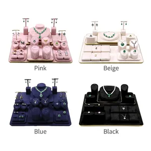 Professionelles Schmuckdisplay-Set aus Samt in den Farben Rosa Beige Blau und Schwarz
