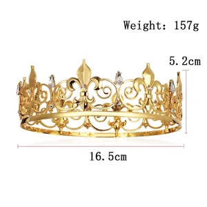 Golden alloy king crown for wedding and birthday parties with 16.5cm diameter and 157g weight