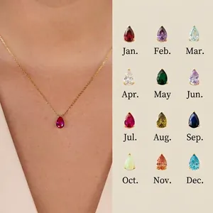 Collier goutte d'eau en acier inoxydable avec 12 pierres de naissance en zircon 18k