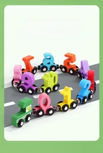 Colorful magnetic wooden number train toy set for toddler early education and motor skills