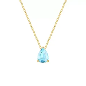 Élégant collier en acier inoxydable doré 18 carats avec pendentif goutte en zircon bleu