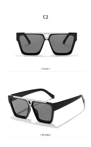Oversized-Quadrat-Sonnenbrille mit V-Brücke in Vorder- und 45-Grad-Seitenansicht