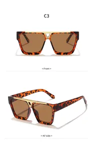 Front- und 45-Grad-Seitenansicht der quadratischen Oversize-Sonnenbrille in Schildpattoptik