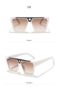 Große quadratische Sonnenbrille mit weißem Rahmen und braunen Verlaufsgläsern in zwei Ansichten