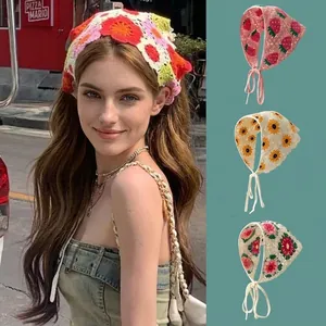 Französisches Vintage Gehäkeltes Dreieckiges Kopftuch Pastoral Blumen Frucht Strick Bandana Stirnband Für Damen Mädchen Fotografie Haarschmuck