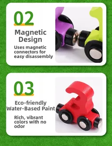 Detail showing magnetic connection and eco-friendly paint of wooden number train toy.