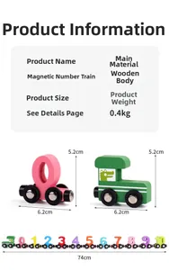 Wooden magnetic digital train toy set with dimensions for kids educational learning