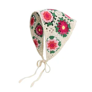 Französisches Retro-Häkeltuch mit Blumenmuster und einem süßen Strickdesign für Damen