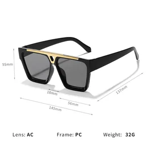 Stylische übergroße quadratische Sonnenbrille mit Goldsteg und UV-Schutz-AC-Gläsern