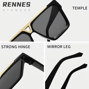Modische übergroße quadratische Sonnenbrille mit UV-Schutz und edlen Goldbügeln