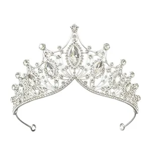 Elegant Baroque bridal tiara featuring marquise-cut rhinestones and intricate silver metalwork