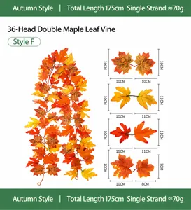 Detailansicht der 175cm künstlichen Herbst-Ahornblattgirlande mit 36 Köpfen