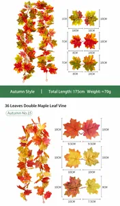 Detaillierte Maße und Stile der 175 cm langen künstlichen Herbstahorn-Girlanden.