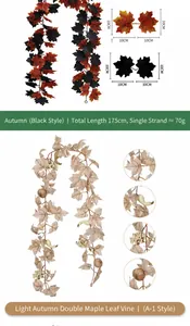 Detailansicht der künstlichen Ahornblatt-Girlande mit Maßen und herbstlichen Details.