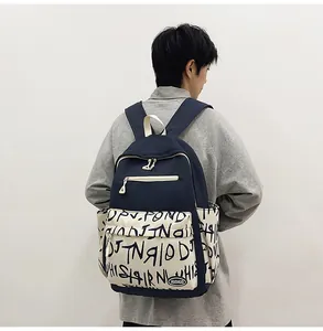 Trendy large capacity backpack for students with stylish black and white graffiti print