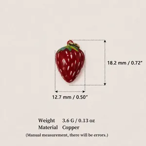 Detailed red strawberry copper pendant charm for DIY jewelry making with dimensions