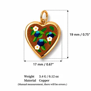 Exquisite heart-shaped blueberry enamel pendant with 19mm height and 3.4g weight