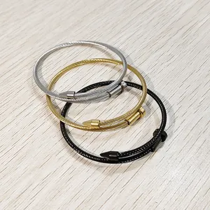 Bracciale Rigido Aperto a Chiodo in Filo di Acciaio Inossidabile per Donna Uomo Punk Elastico Corda Bracciale Moda Gioielli Industriali