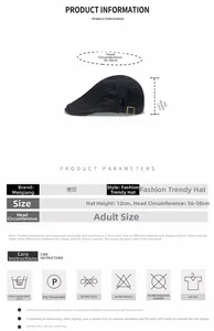 Comprehensive product specifications and care instructions for this classic black ivy cap beret.