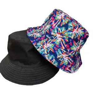 Cappello alla pescatora reversibile nero e tie-dye colorato per protezione solare