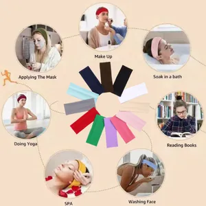 Versatile 7cm wide solid color elastic headbands for yoga makeup and facial care