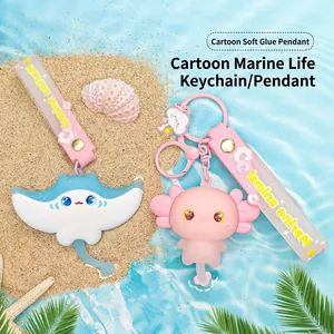 Cartoon Ocean Animal Manta Ray Axolotl Bag Pendant Keychain Soft PVC Cute Summer Marine Life Backpack Accessory For Student