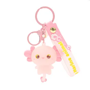 Cute pink axolotl marine animal keychain with cartoon silicone strap for bag decoration