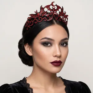 Gothic Halloween bat alloy crown headpiece with red rhinestones for costume party