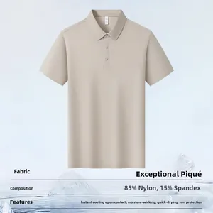 Detailed view of the breathable pique fabric on this men's quick-dry ice silk polo shirt