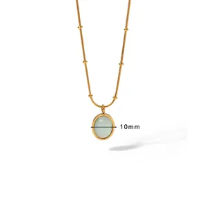 Elegant 18k gold plated cat's eye stone pendant necklace with 10mm oval charm detail